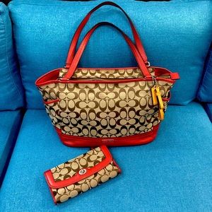 Coach Park Signature Carrie Tote & Matching Wallet